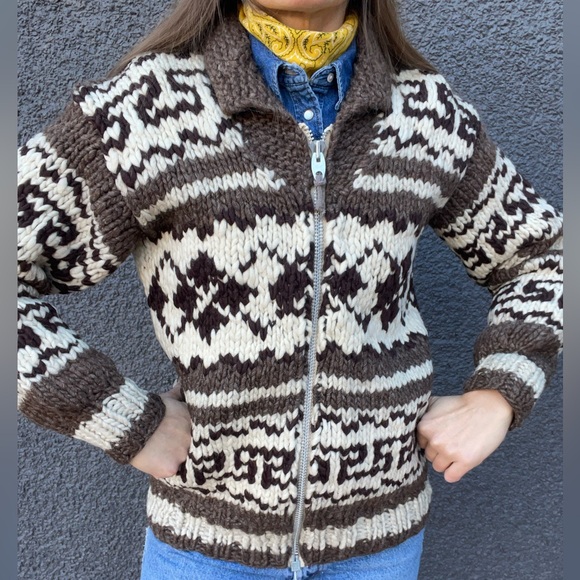 Sweaters - Hand Knit Cowichan Style 100% Wool Vintage Sweater